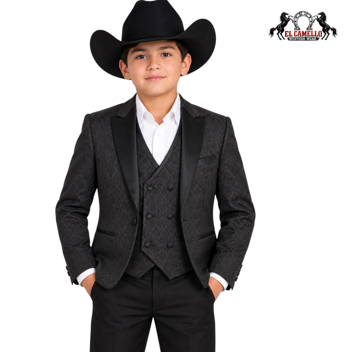 Platini Boys’ Black Jacquard Western Blazer – BLK11321