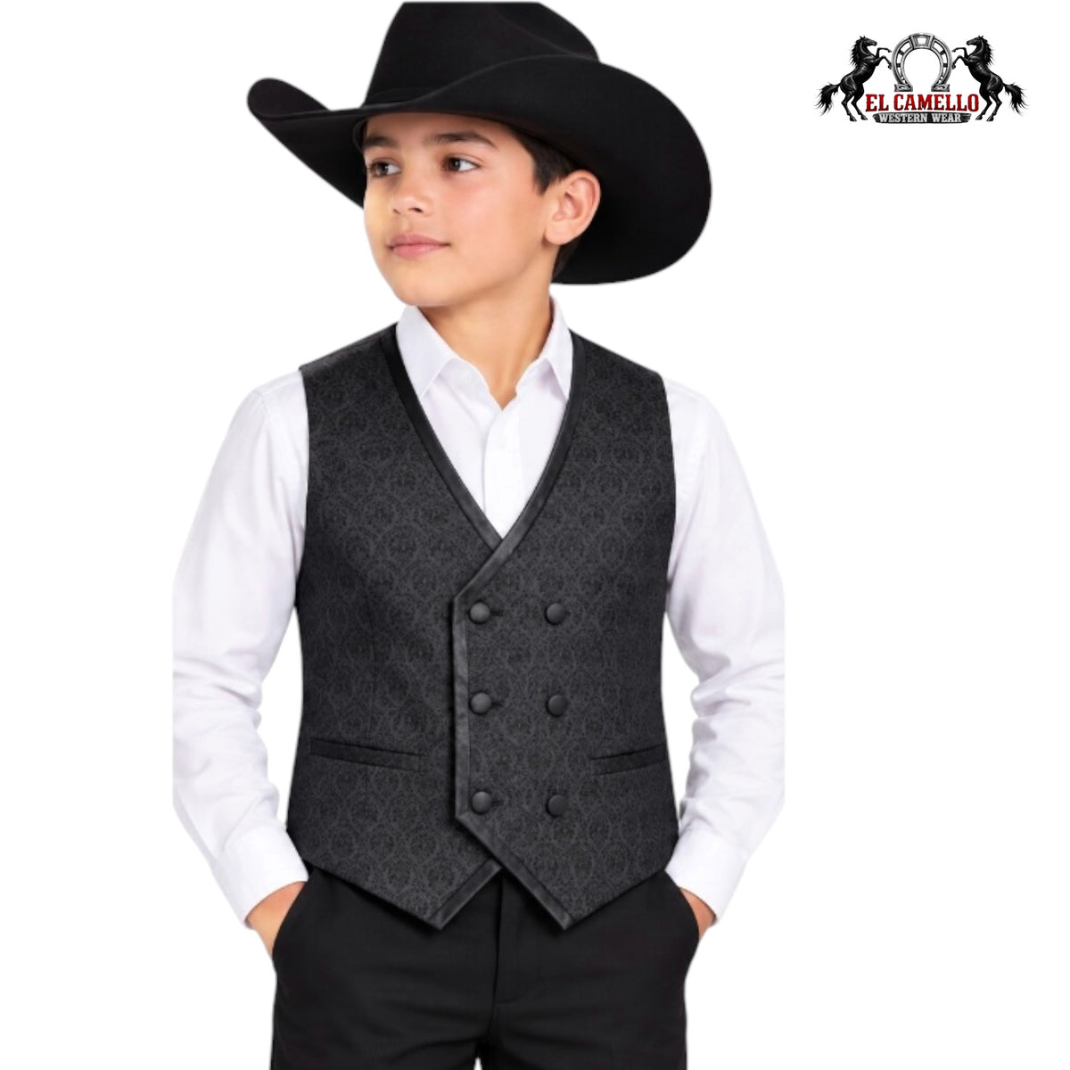 Platini Boys’ Black Jacquard Western Blazer – BLK11321