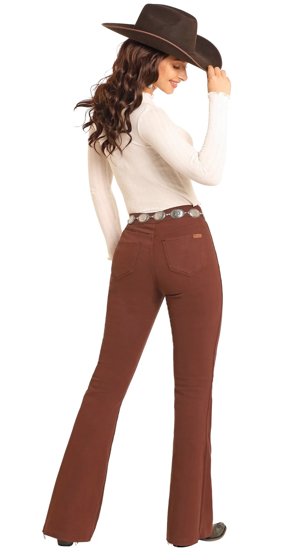 Rock & Roll Women Reversible Aztec Button Flare Pant Brown Jeans BW6PD04745
