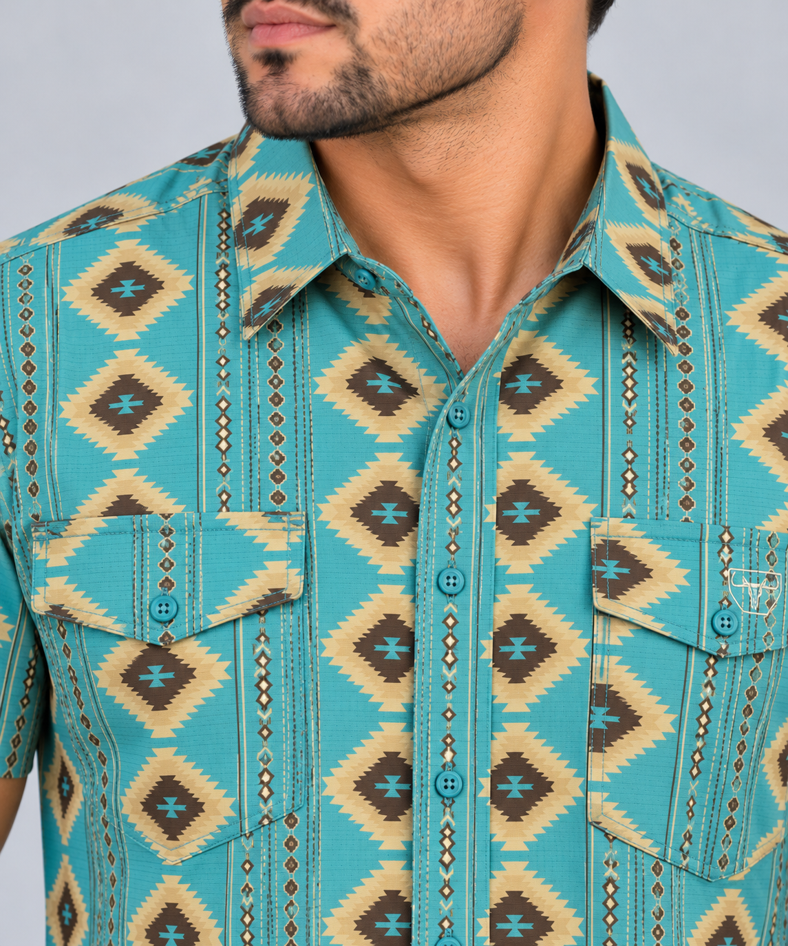 Platini Performance Men’s Turquoise Aztec Print Long Sleeve Shirt PGS11156