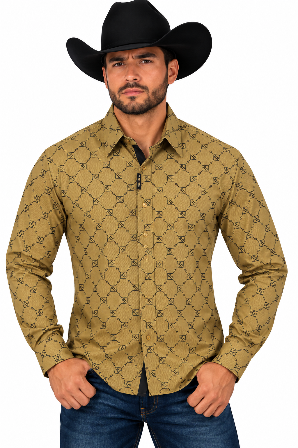 CHUXX Men’s Mustard Gold Patterned Long Sleeve Shirt FL3426