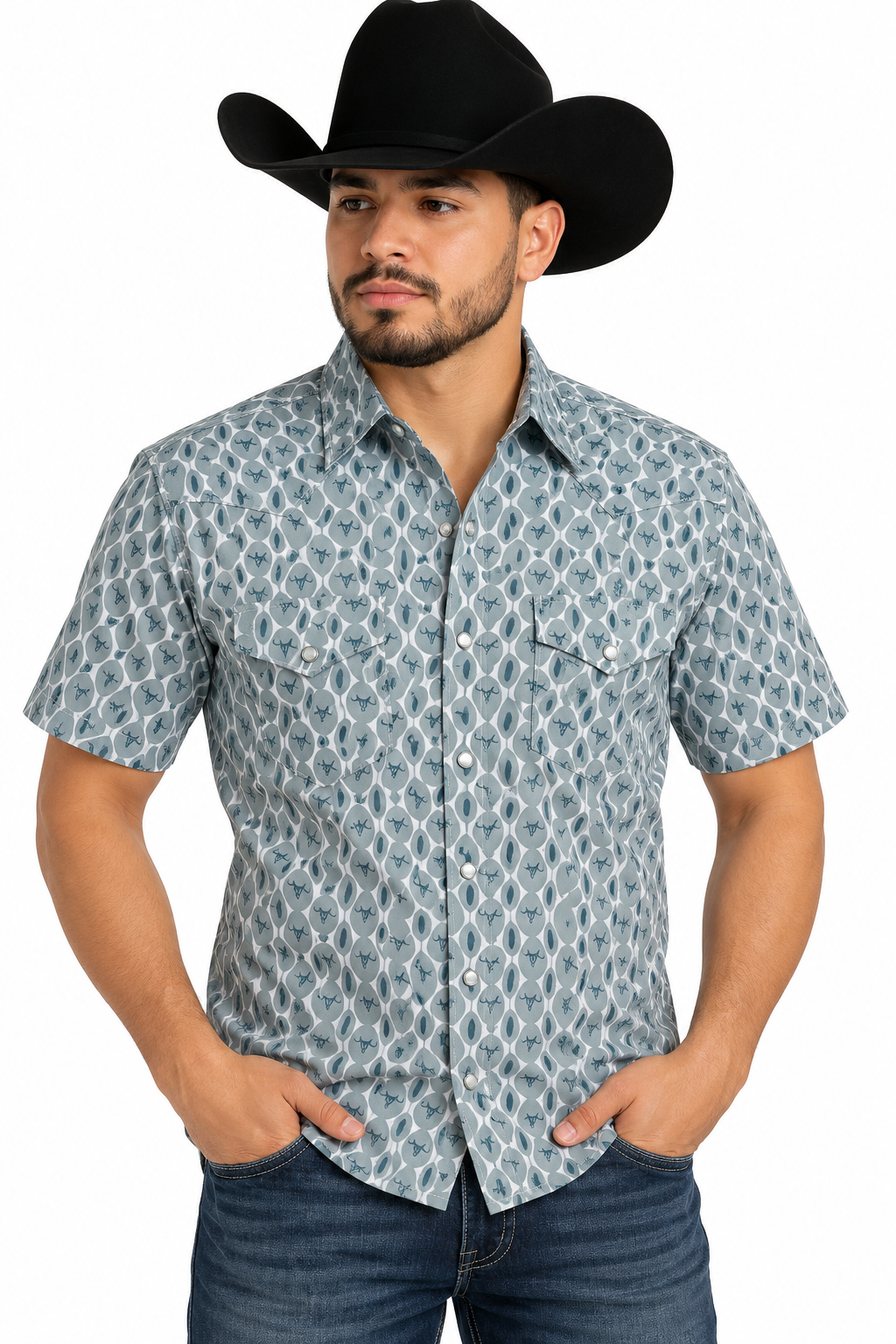 Platini Men’s Gray Geo Print Short Sleeve Shirt PGW10644