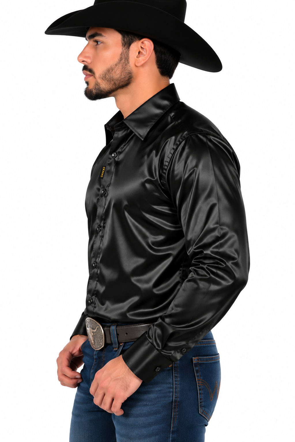 CHUXX Black Satin Long Sleeve Shirt CHLS2120