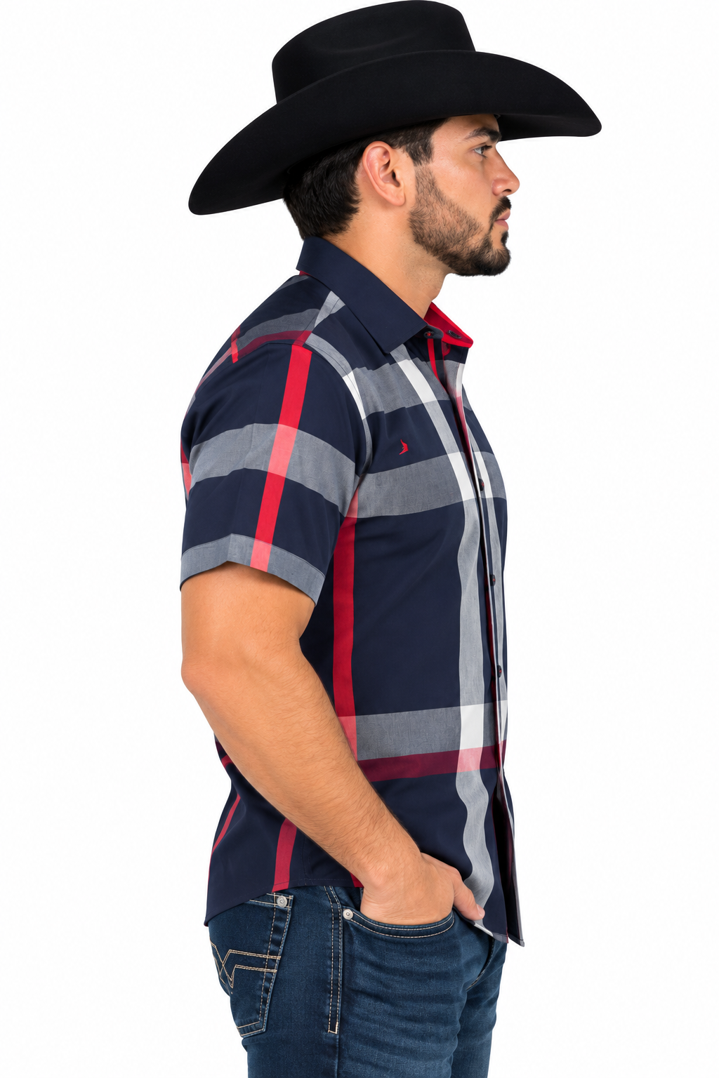 Men’s Navy Plaid Short Sleeve Shirt CHS-201