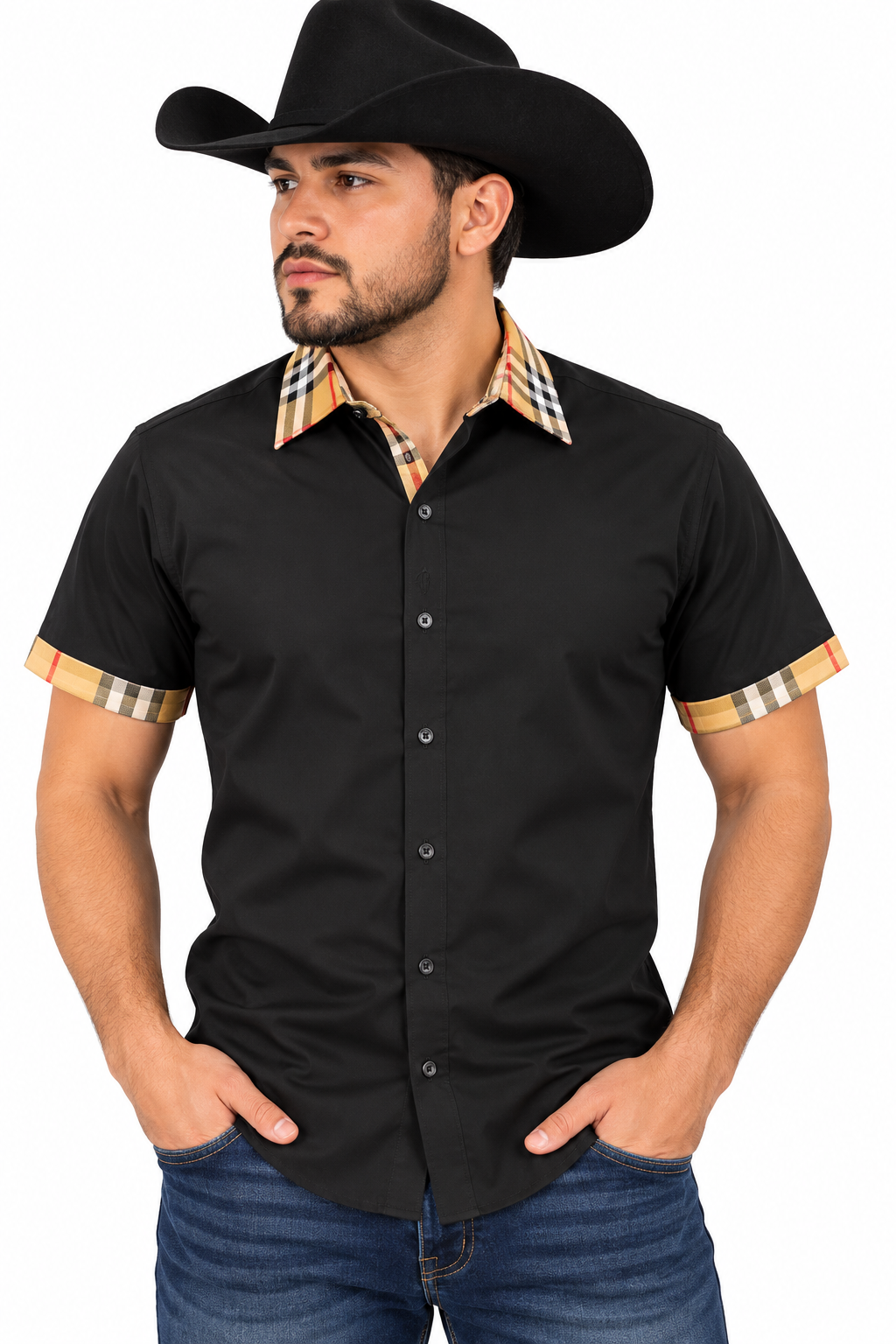 Casali Men’s Black Plaid Trim Short Sleeve Shirt CHSS2130