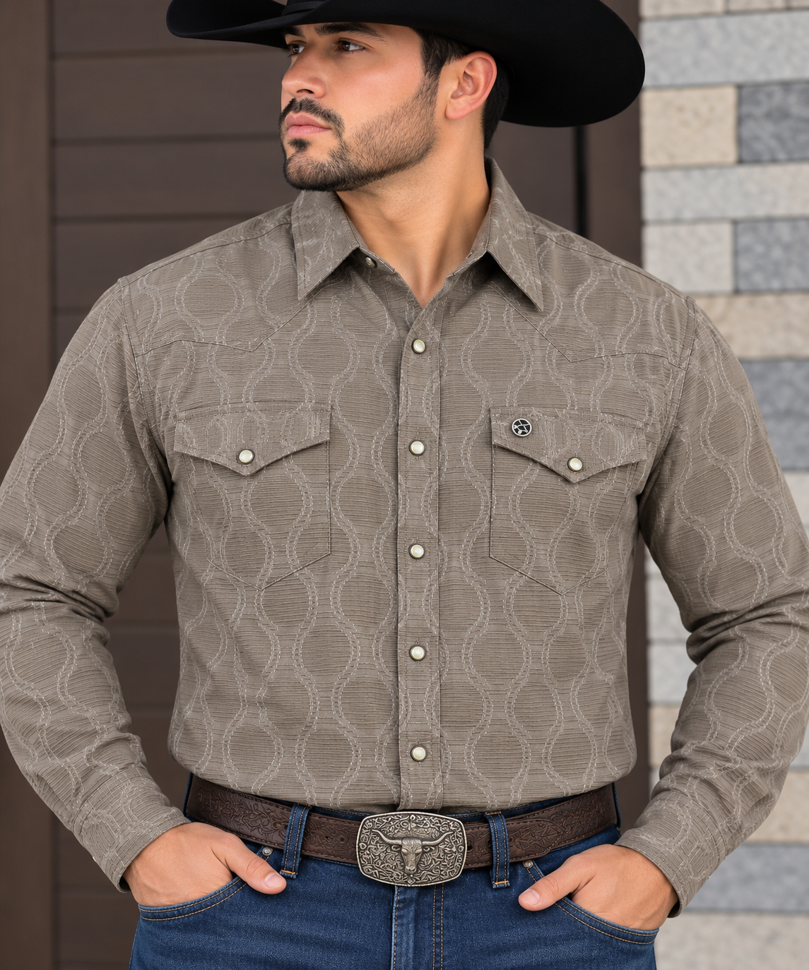 Winster Men’s Taupe Textured Western Snap Shirt 0305