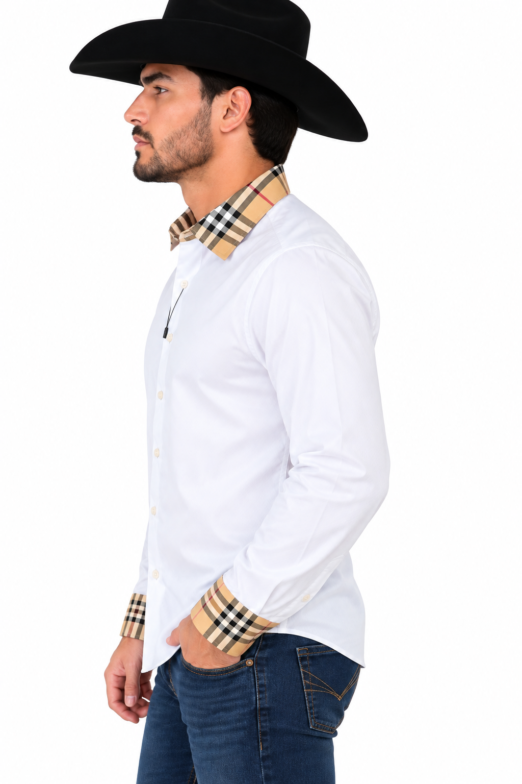 CHUXX Men's White Plaid Accent Long Sleeve Shirt DS-009