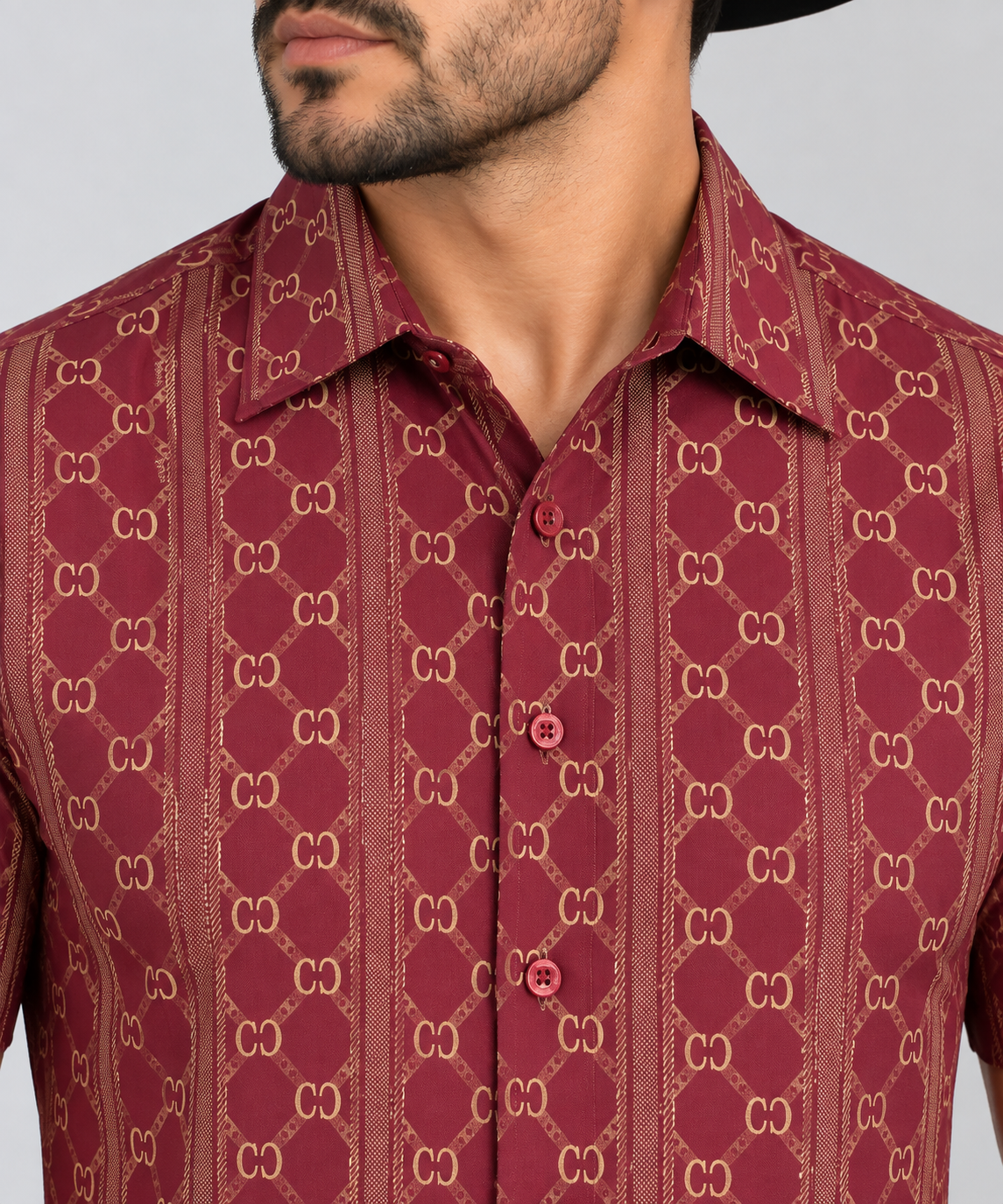 CHUXX Burgundy & Gold Geometric Long Sleeve Shirt FLS-3422