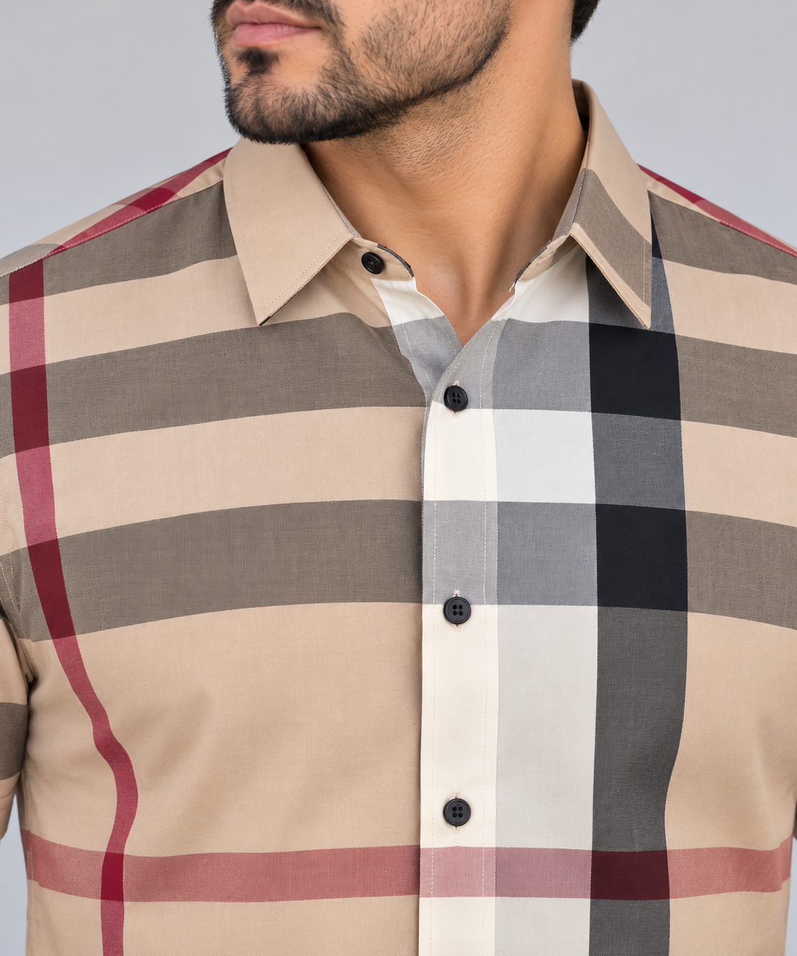 Baldelli Men’s Tan Classic Plaid Short Sleeve Shirt CHS-201