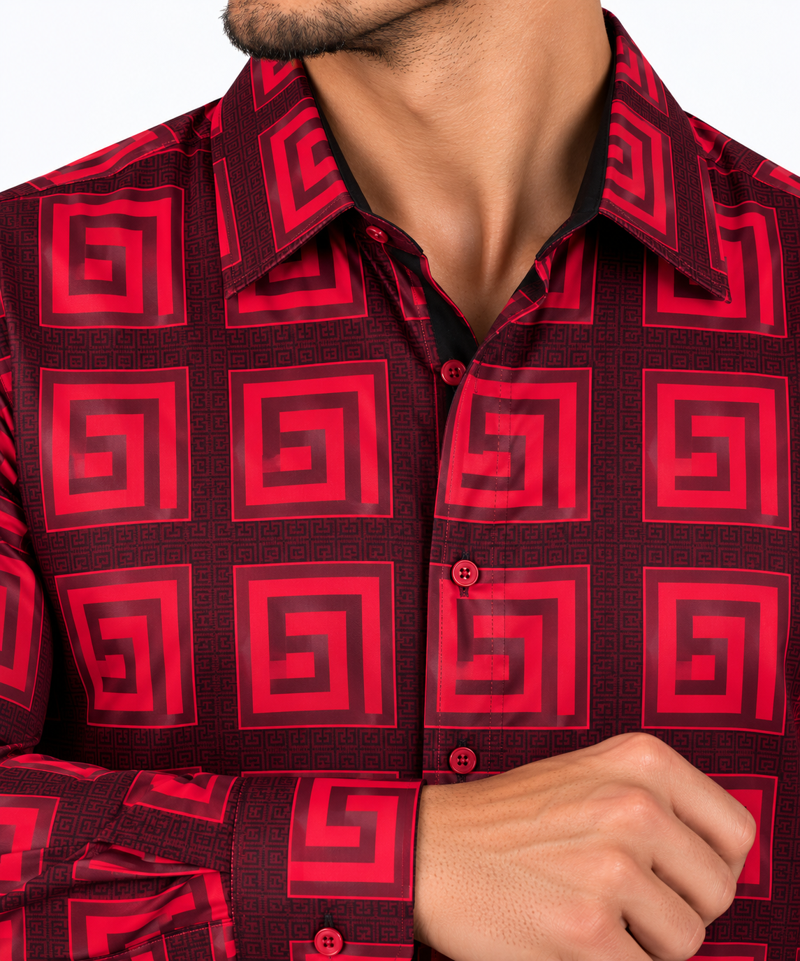 Chuxx Men’s Burgundy & Red Geometric Long Sleeve Shirt CHLS2095