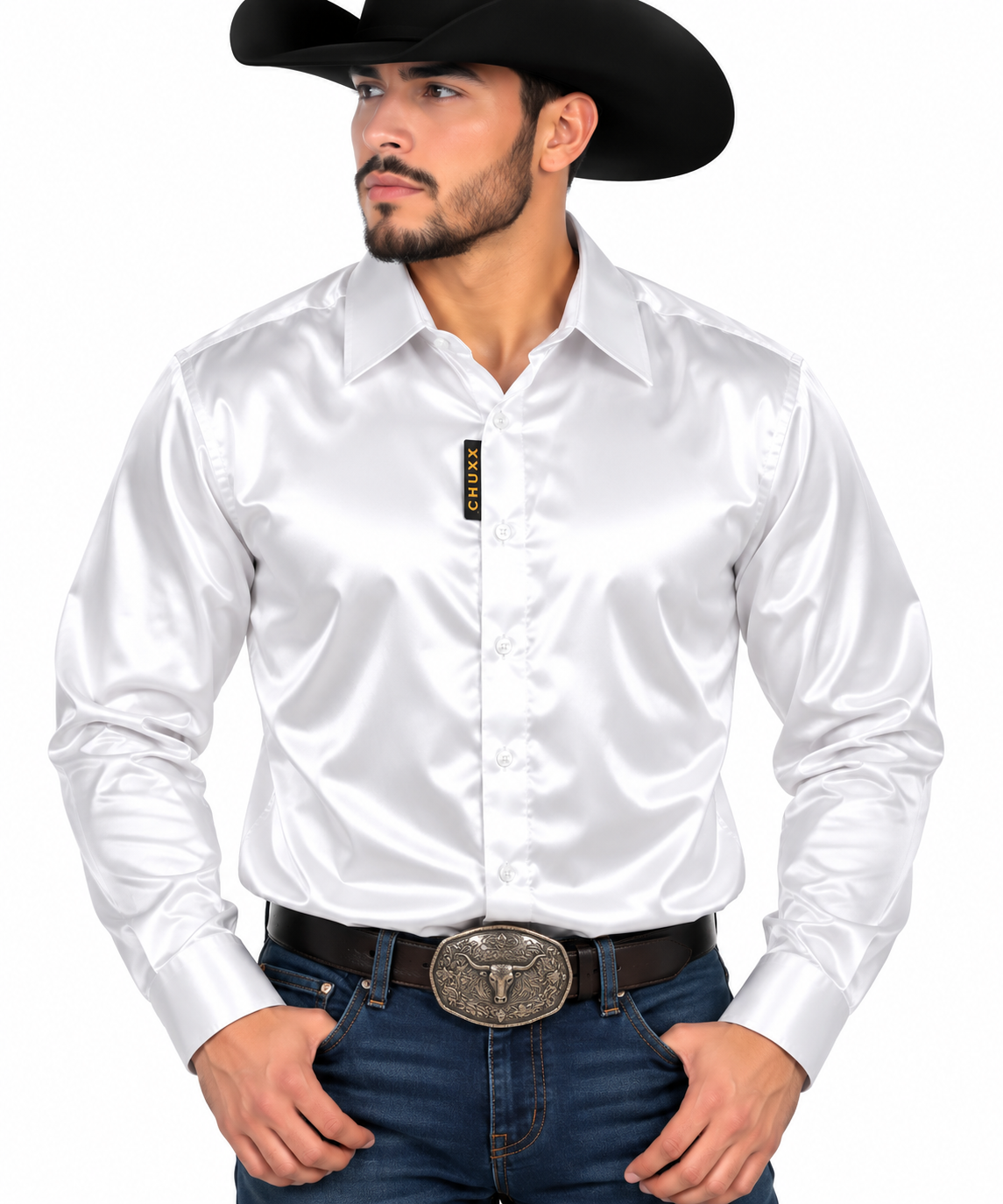 CHUXX White Satin Long Sleeve Shirt CHLS2124