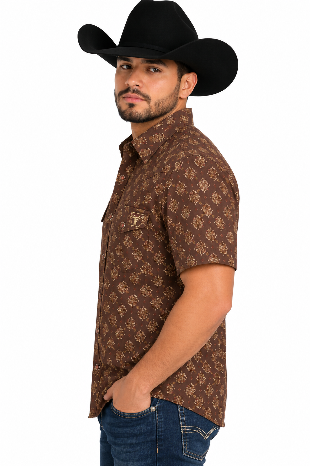 Platini Men’s Brown Geo Print Short Sleeve Shirt PW11146