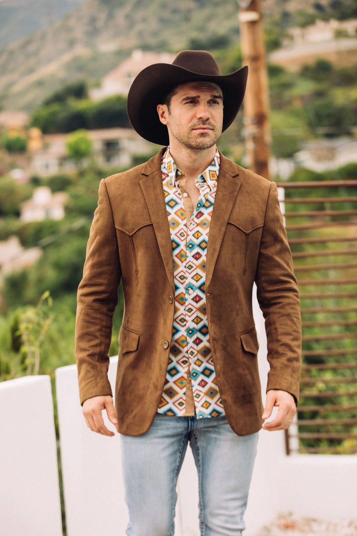 Double Button Suede Western Blazer BROWN BLZ9447