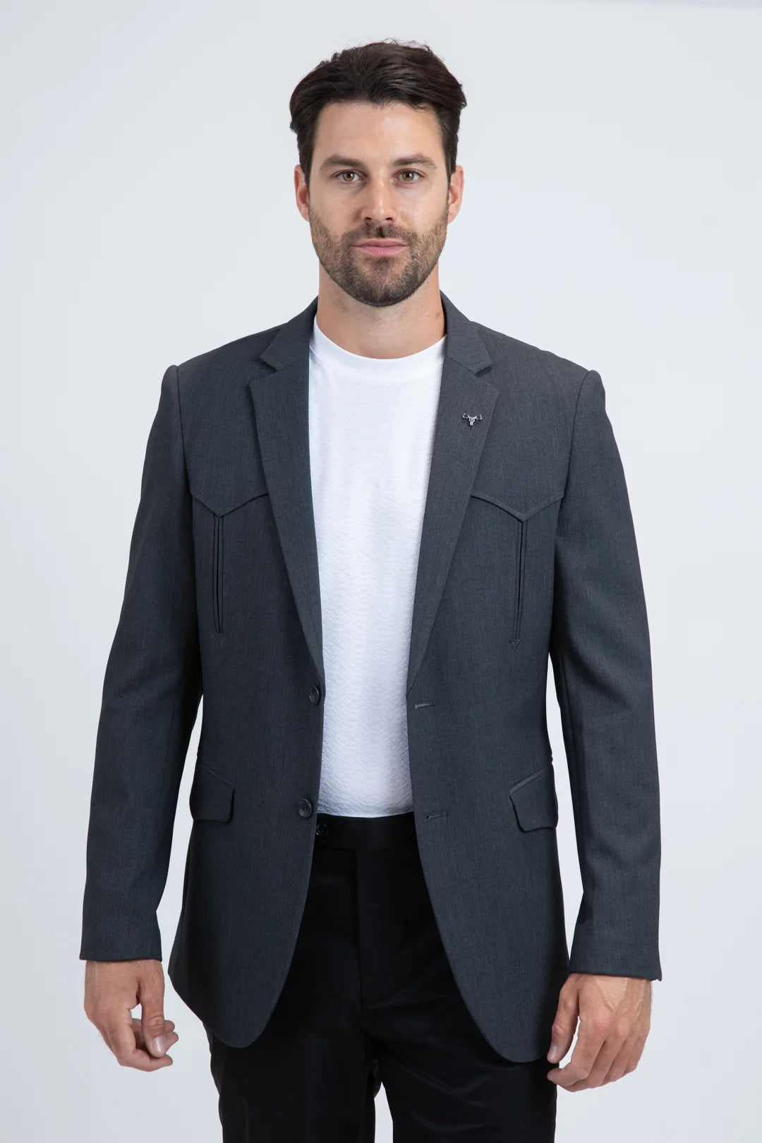 Double Button Western Blazer GREY BLW11268