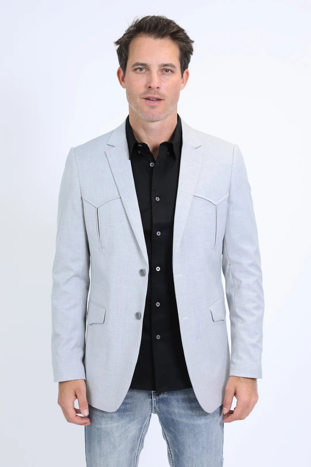 Double Button Western Blazer GREY  BLW10522