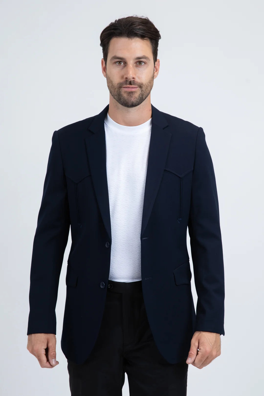 Double Button Western Blazer Navy BLW11269