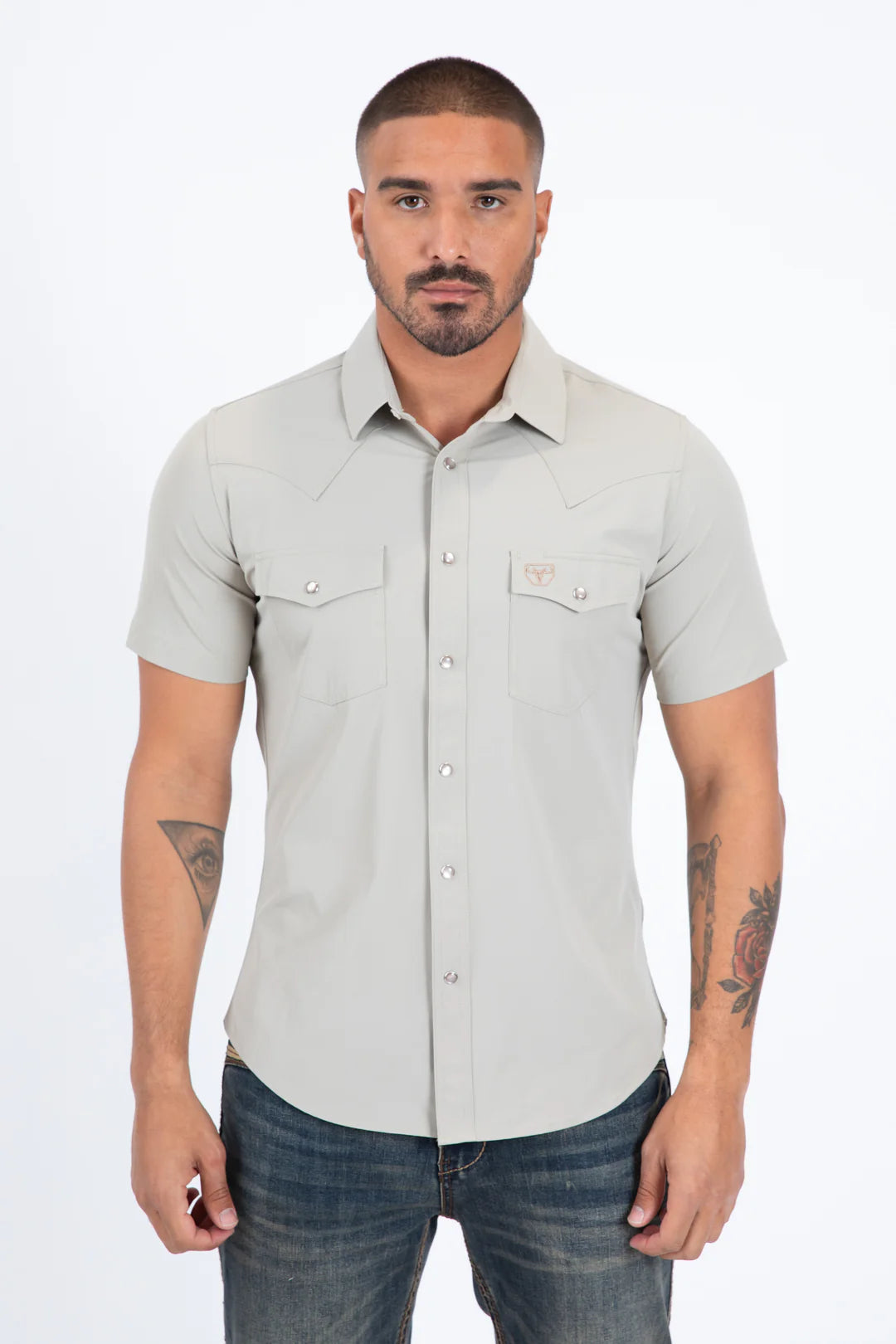 Platini Men's Performance Western Short Sleeve Beige Shirt PWS11537