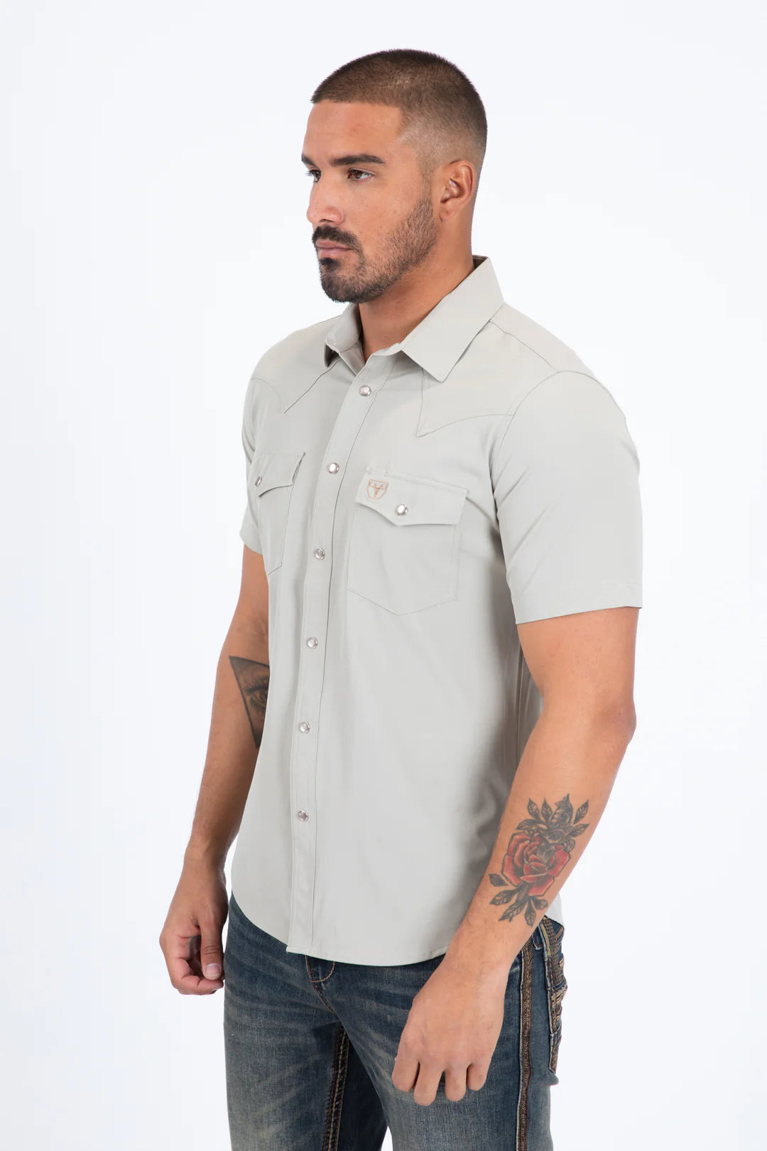 Platini Men's Performance Western Short Sleeve Beige Shirt PWS11537