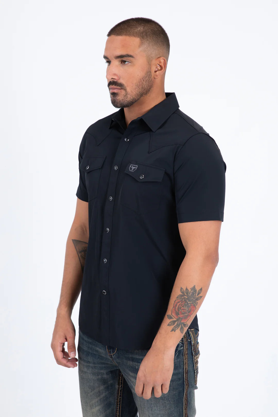 Platini Men's Performance Western Short Sleeve Black Shirt PWS11535