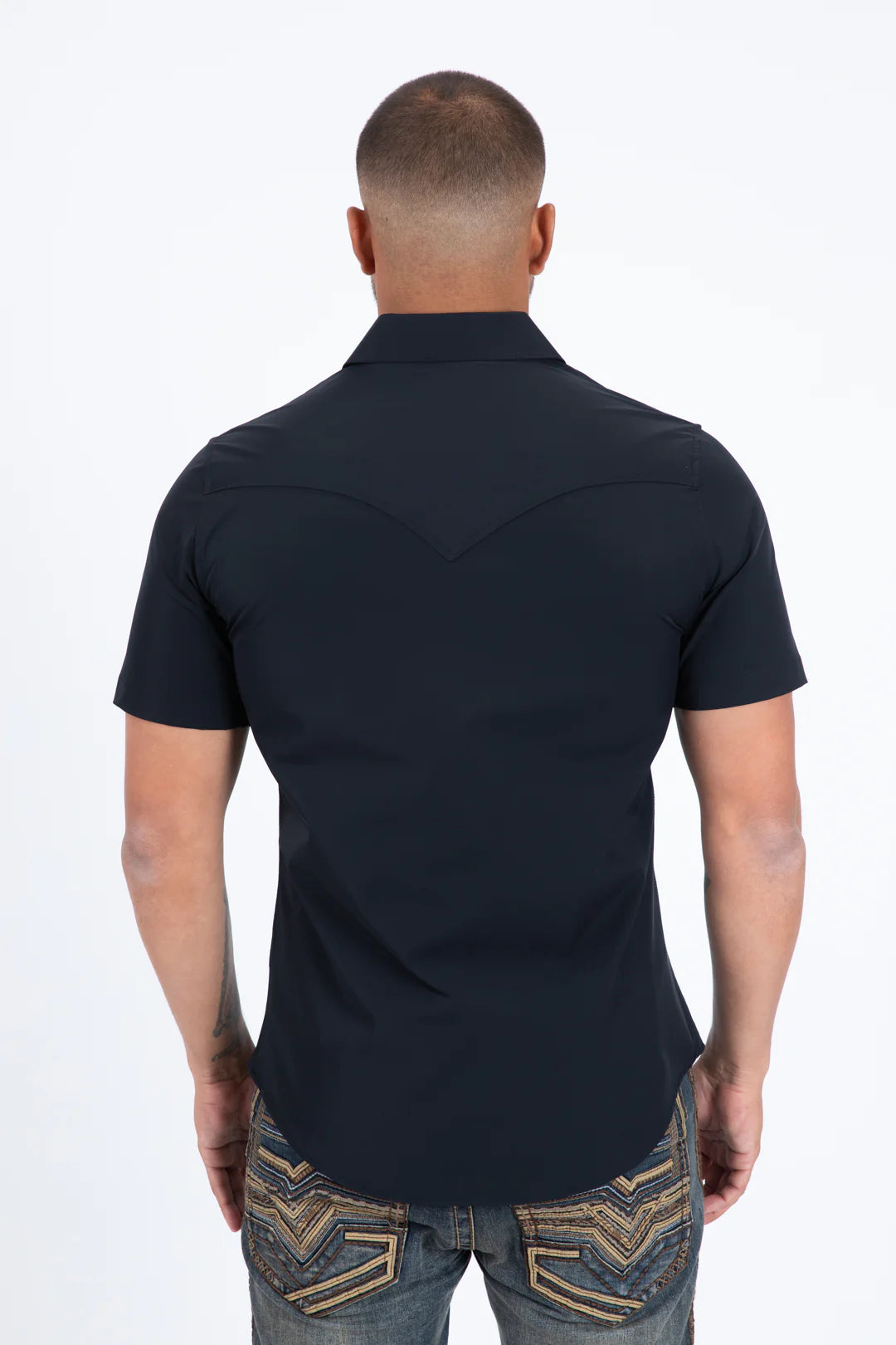 Platini Men's Performance Western Short Sleeve Black Shirt PWS11535