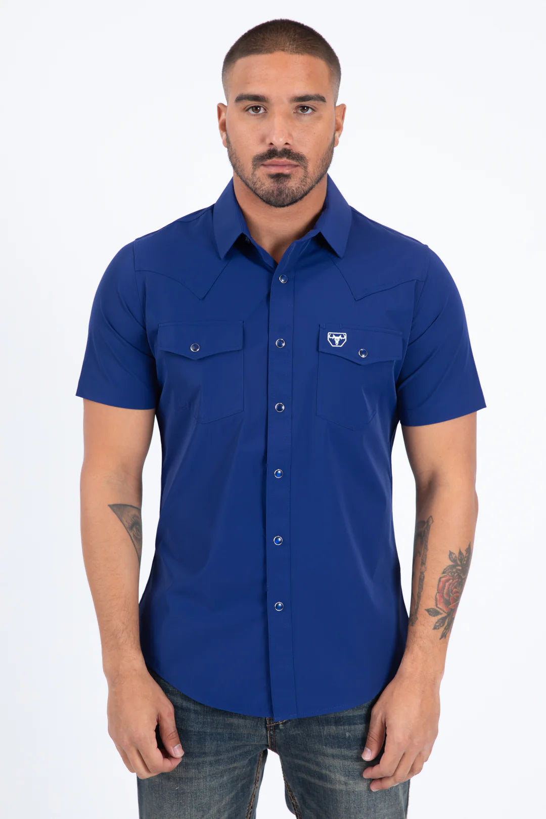 Platini Men's Performance Western Short Sleeve Blue Shirt PWS11538
