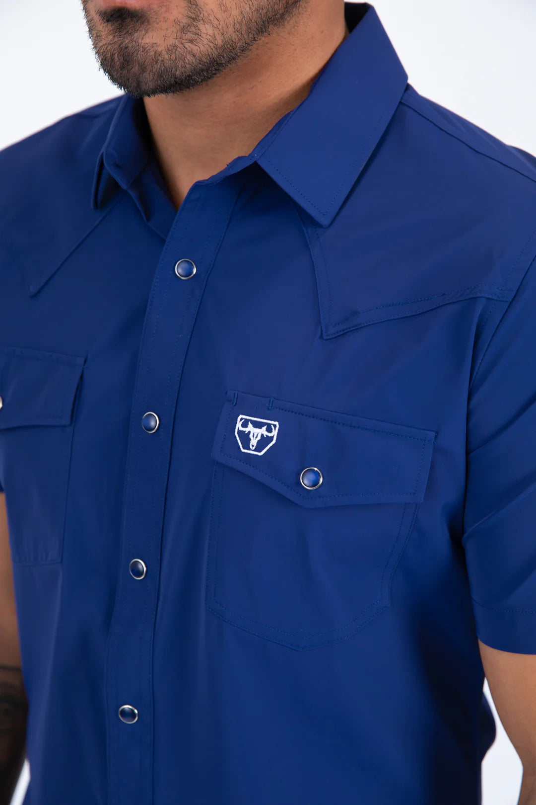 Platini Men's Performance Western Short Sleeve Blue Shirt PWS11538