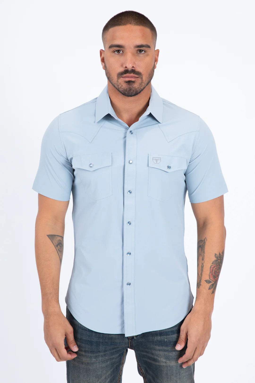 Platini Men's Performance Western Short Sleeve Blue Shirt PWS11539