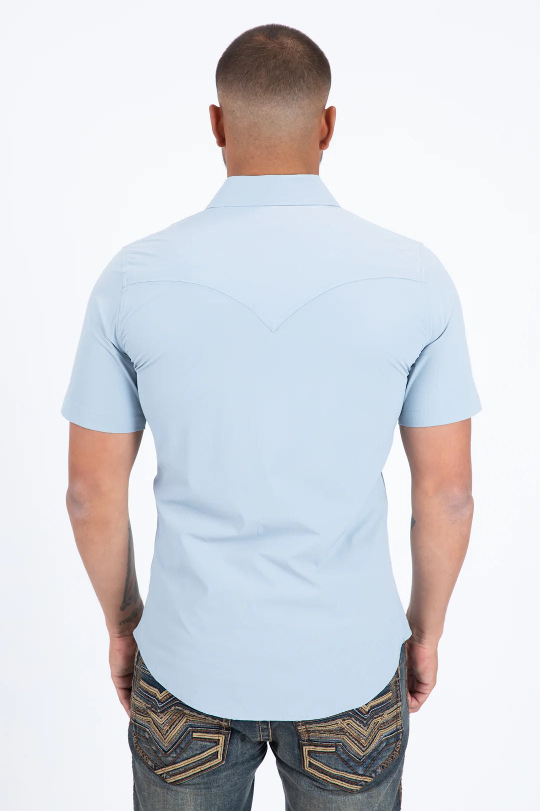 Platini Men's Performance Western Short Sleeve Blue Shirt PWS11539